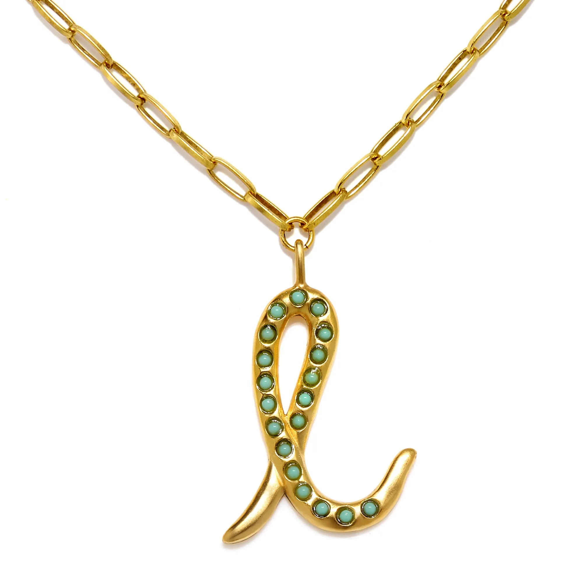 Zoey Turquoise Sculpted Initial Necklace